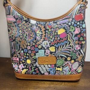 Limited Edition Dooney And Bourke Shoulder Bag Retro Y2K 90s Print Hobo Leather
